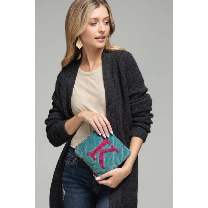 Urbanista - Wholesale Clutch Bag - Women's - Hand Embroidered Initial Velveteen Pouch