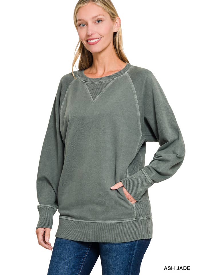 42POPS - Wholesale Sweatshirt - Women's - ',,,, Washed French Terry Pullover With Side Pockets6