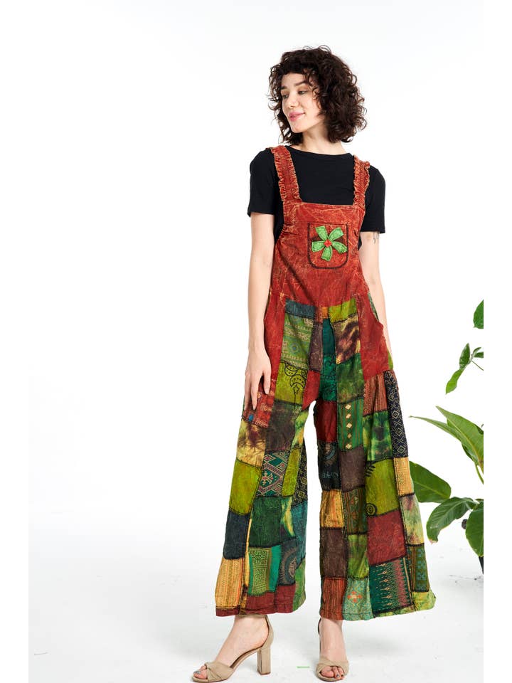 Kathmandu Imports - Wholesale Jumpsuit - Women's - Womens Clothing - Wide-Leg Patchwork Jumpsuit (TH-1782)