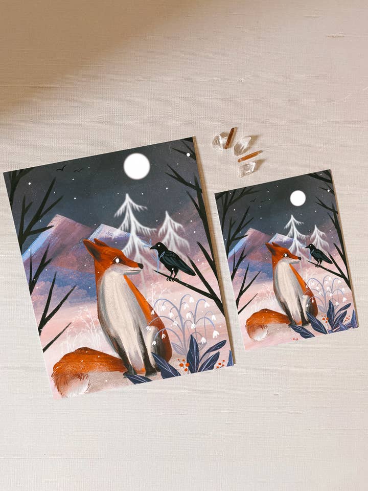 Art Print: Fox & Crow; 5x7, 8x10, 4x6 for wholesale by Lantern Print Co.