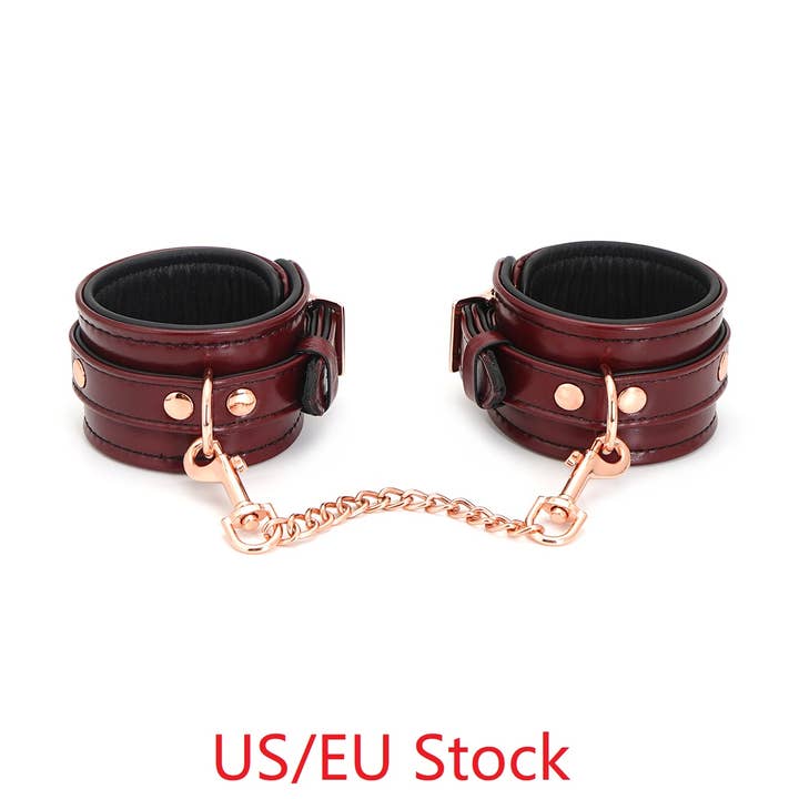 Wine Red -Leather Anklecuffs with Rose Gold Hardware for wholesale by Liebe Seele