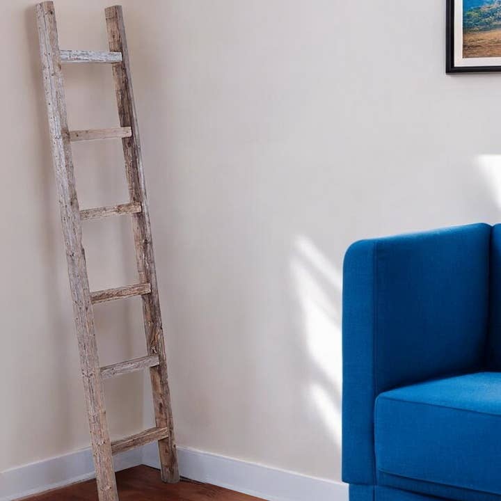 6 Step Rustic Smoky Black Wood Ladder Shelf 6 Step Rustic Smoky Black Wood Ladder Shelf