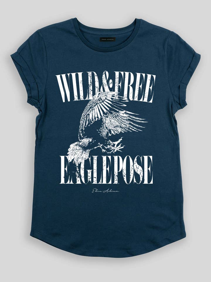 Eagle Pose | T-shirt à manches roulées en coton biologique Wild & Free - Rouge pour la vente par Eden Ashram