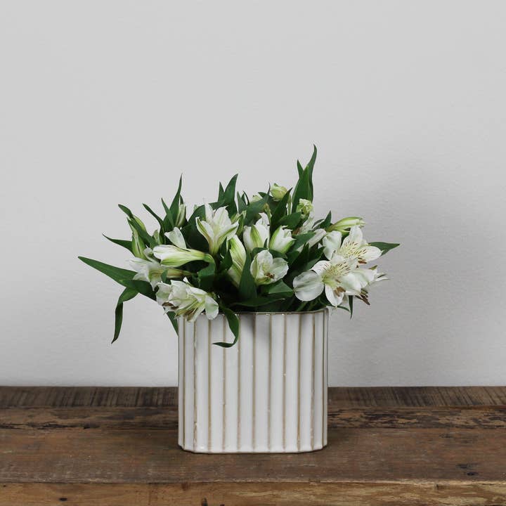 White Caro Ribbed Vase, Ceramic - Sm for wholesale on Faire