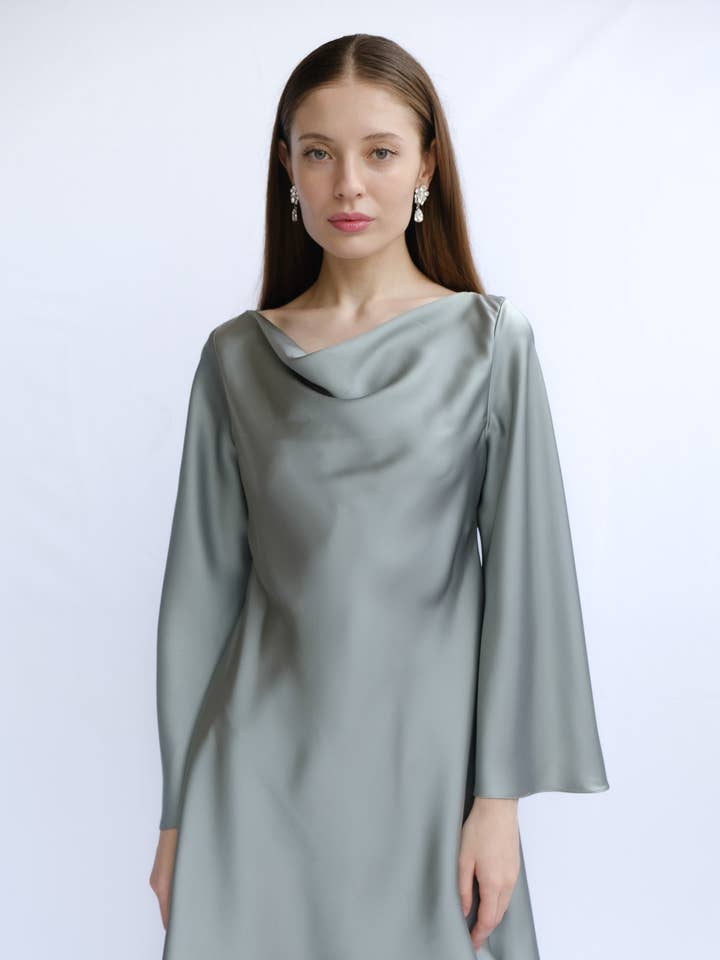 Jade Cowl Neck Long Sleeve Mini Dress for wholesale by All Bodies