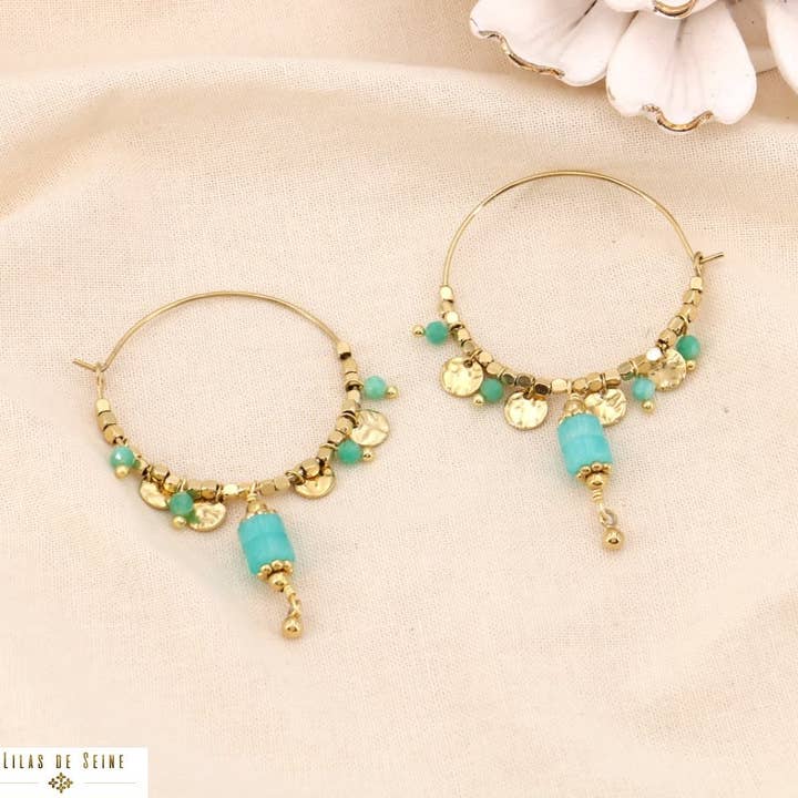 Creoles stainless steel balls stone rings 0324068 for wholesale by Lilas de Seine