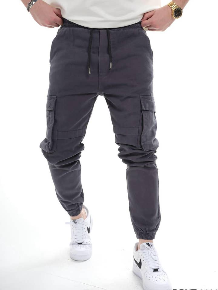 Pantalones Jogger Cargo para Hombre Gris Antracita Multibolsillos Ajuste Slim 9000 para venta al por mayor de Monocloth