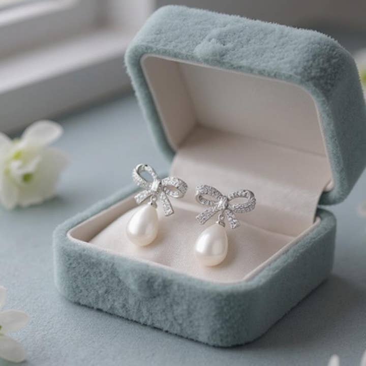 Athena Bridal Jewellery - Wholesale Dangle Earrings - CUBIC ZIRCONIA COLLECTION - GLAM BOW EARRINGS - SILVER CZER82