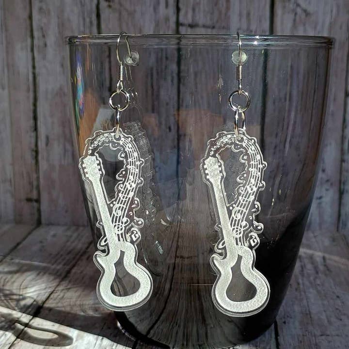 Musical Harmony: Clear Acrylic Guitar Earrings for wholesale by 3HCreations