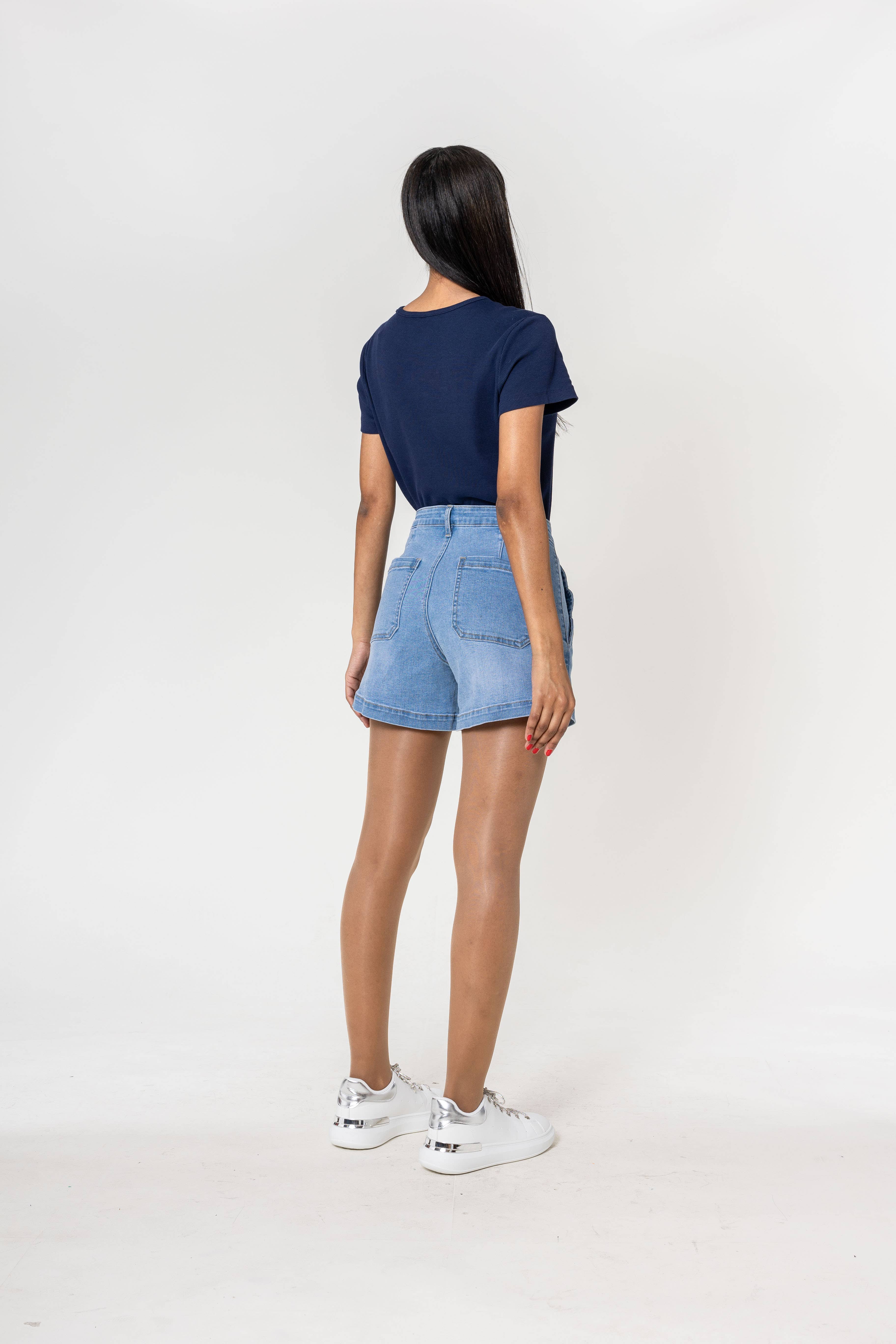 Nina Carter - Wholesale Shorts - Women's - Denim High Waisted Stretch Denim Shorts P20621
