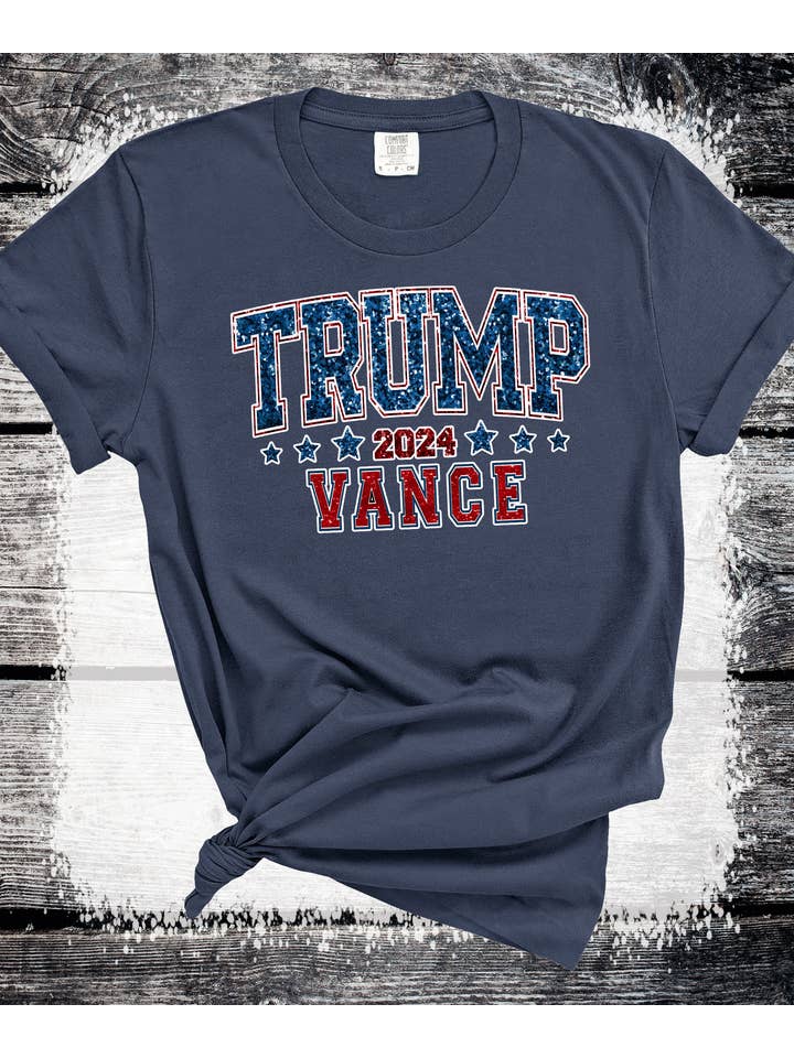 A Blessed Texas Mess Boutique - Wholesale Graphic Sweatshirt - Women's - Donald Trump JD Vance 2024 Faux Glitter President White Hous6