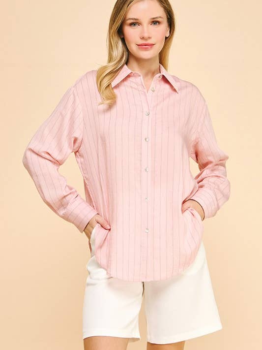 Organza Striped Oversized Dress Shirt for wholesale by MintChoco
