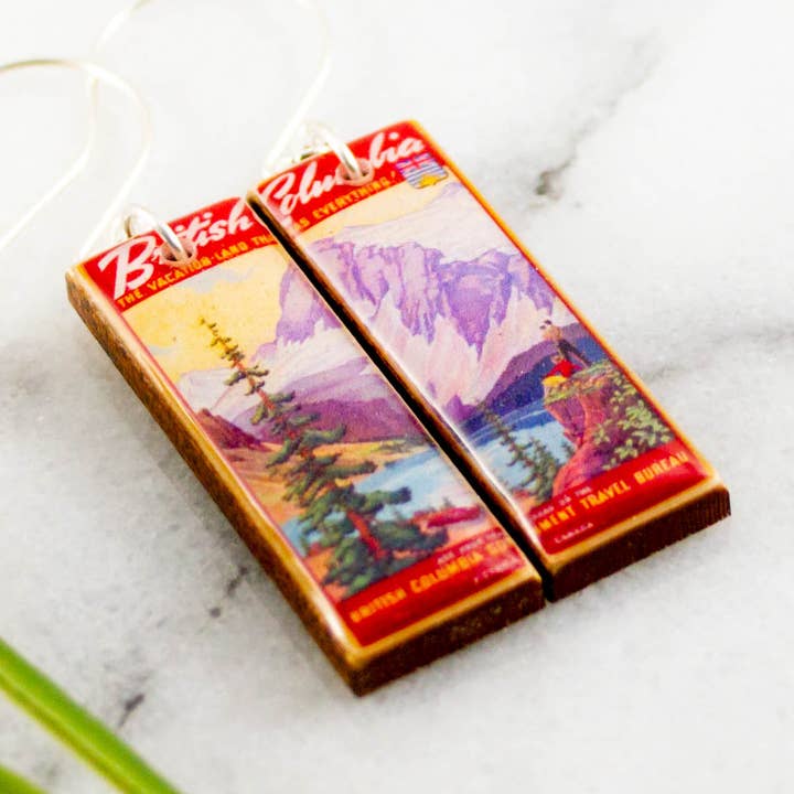 Vintage British Columbia Canada Travel Poster Earrings for wholesale by No Man's Land