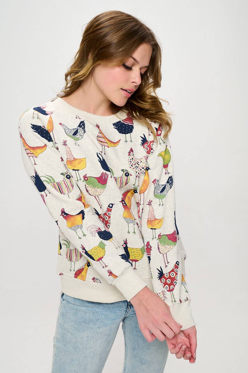 SM WARDROBE - Wholesale Sweatshirt - Women's - COLORFUL ROOSTER PRINT SWEATSHIRT2