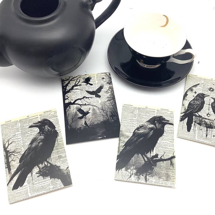 Te och korp hälsningskort med svart te pyramidte för wholesale av All Little Cute Things