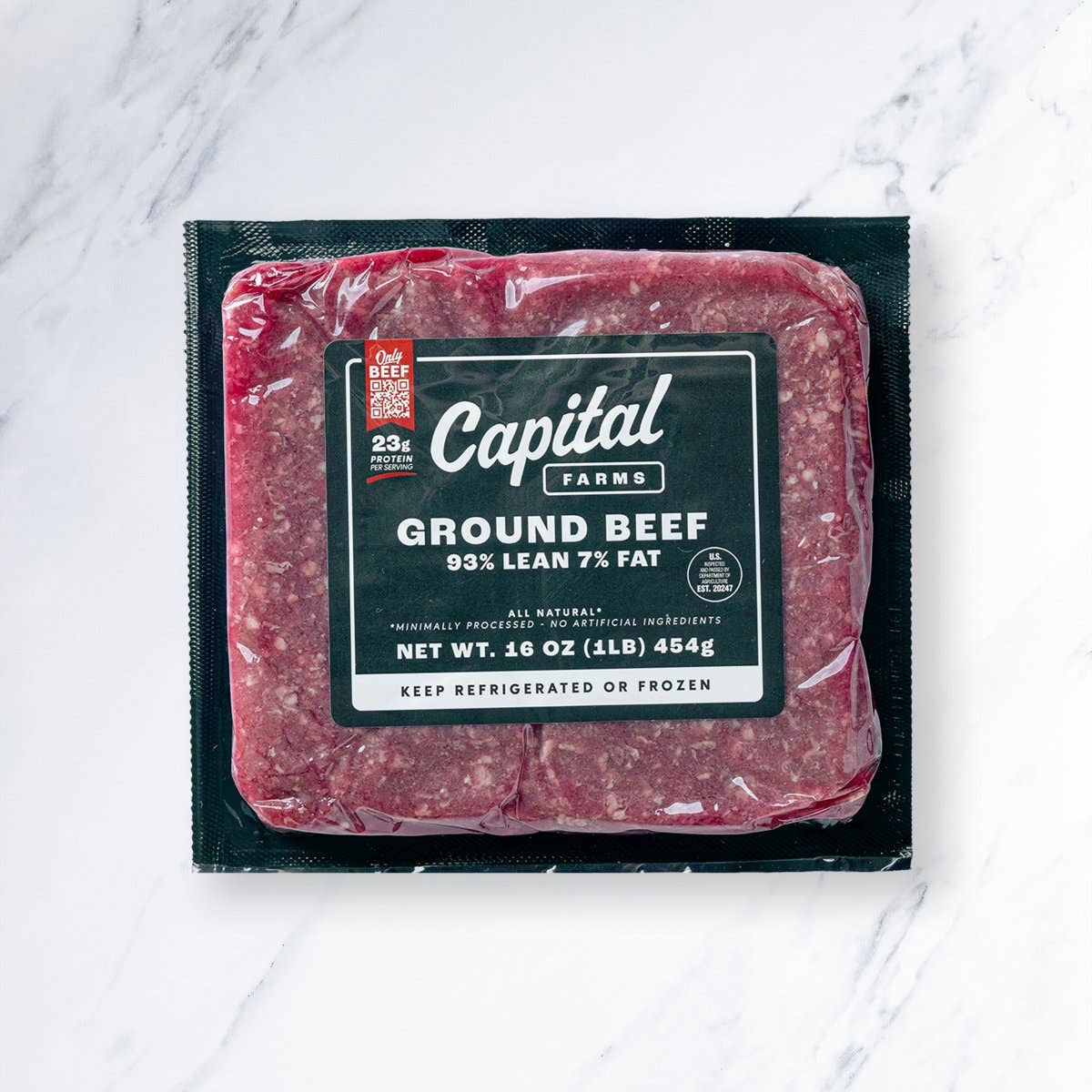 Capital Farms Meats & Provisions - Wholesale Beef - Ground Beef 93% Lean 7% Fat - 1lb | In-Store