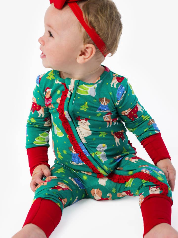 Green SoftSnooze™ Baby Girls Bamboo Viscose Paw-liday Pals Christmas Dogs Convertible Ruffle One Piece Footie Pajama
for wholesale on Faire1
