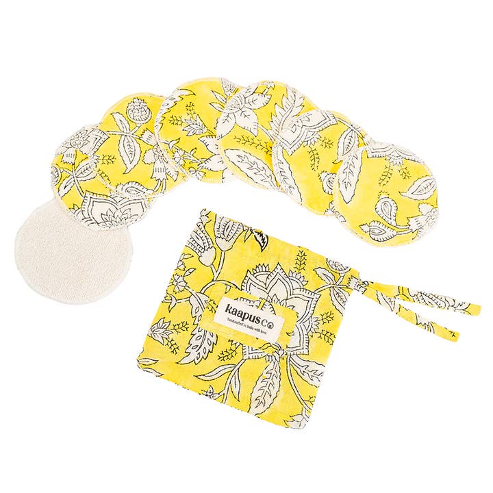 Block Printed Reusable Facial Rounds for wholesale by Kaapus Co.