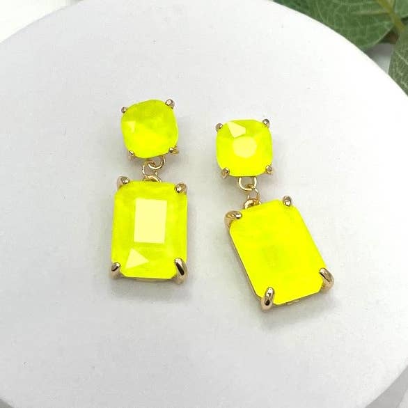StarryNYC - Wholesale Dangle Earrings - Double Square Linked Crystal Glass Dangle Earrings27