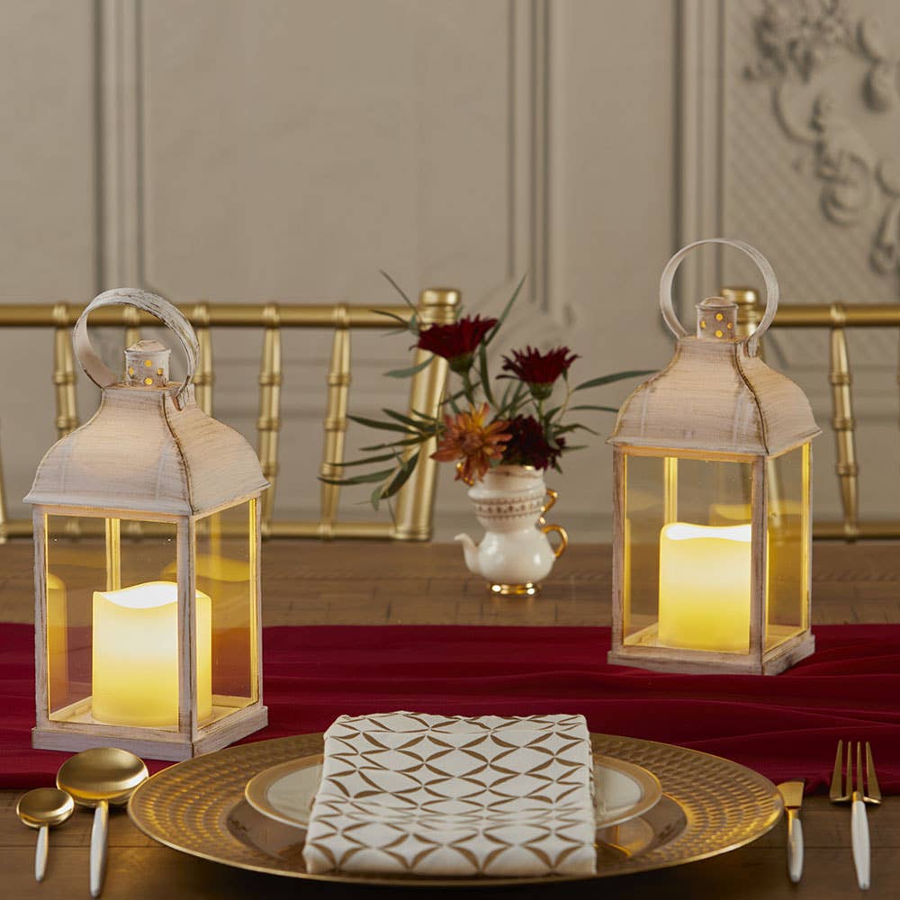 Kate Aspen – wholesale Lantern – LED Vintage Decorative White Lantern - Marrakesh (Set of 2)3
