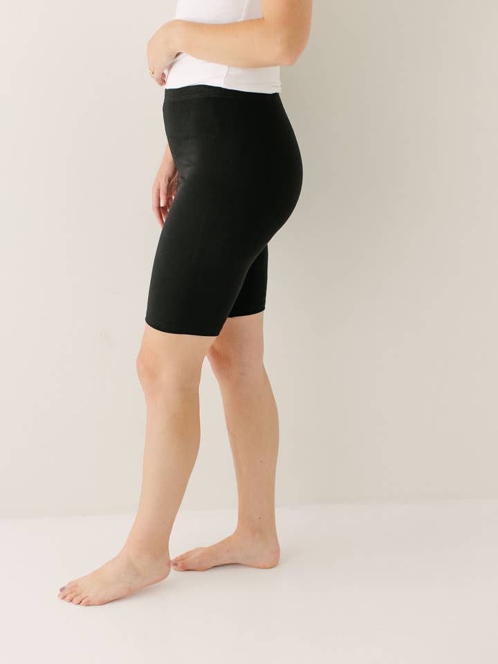 Black Bamboo Blend Biker Shorts for wholesale on Faire2