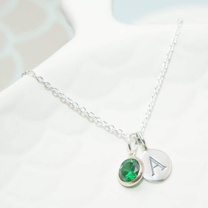 Colar Pingente Inicial e Prata de 1ª Lei Verde CZ por atacado de Sophellie Jewellery