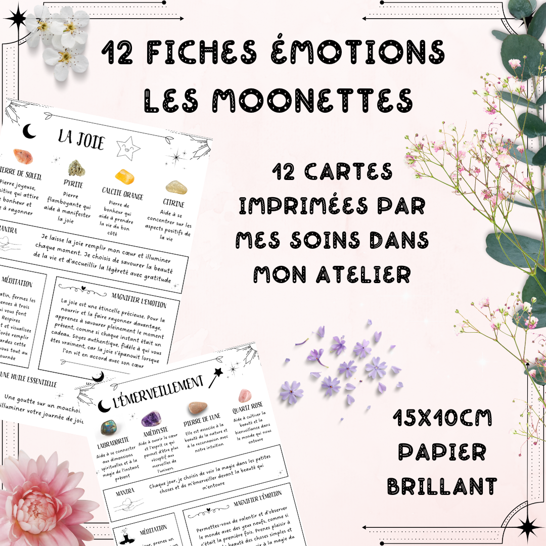 Les Moonettes - Wholesale Stationery/Notecard Set - 12 emotion and lithotherapy cards The Moonettes + pouch1