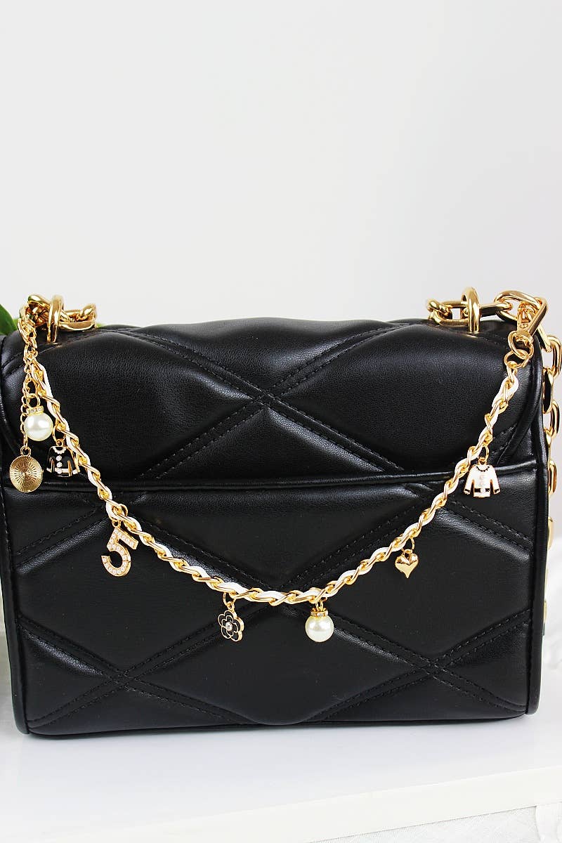 Leto Accessories - Wholesale Bag Strap - Women's - Inspired Pearl&Leather Interwoven Bag Charm Chain Strap3