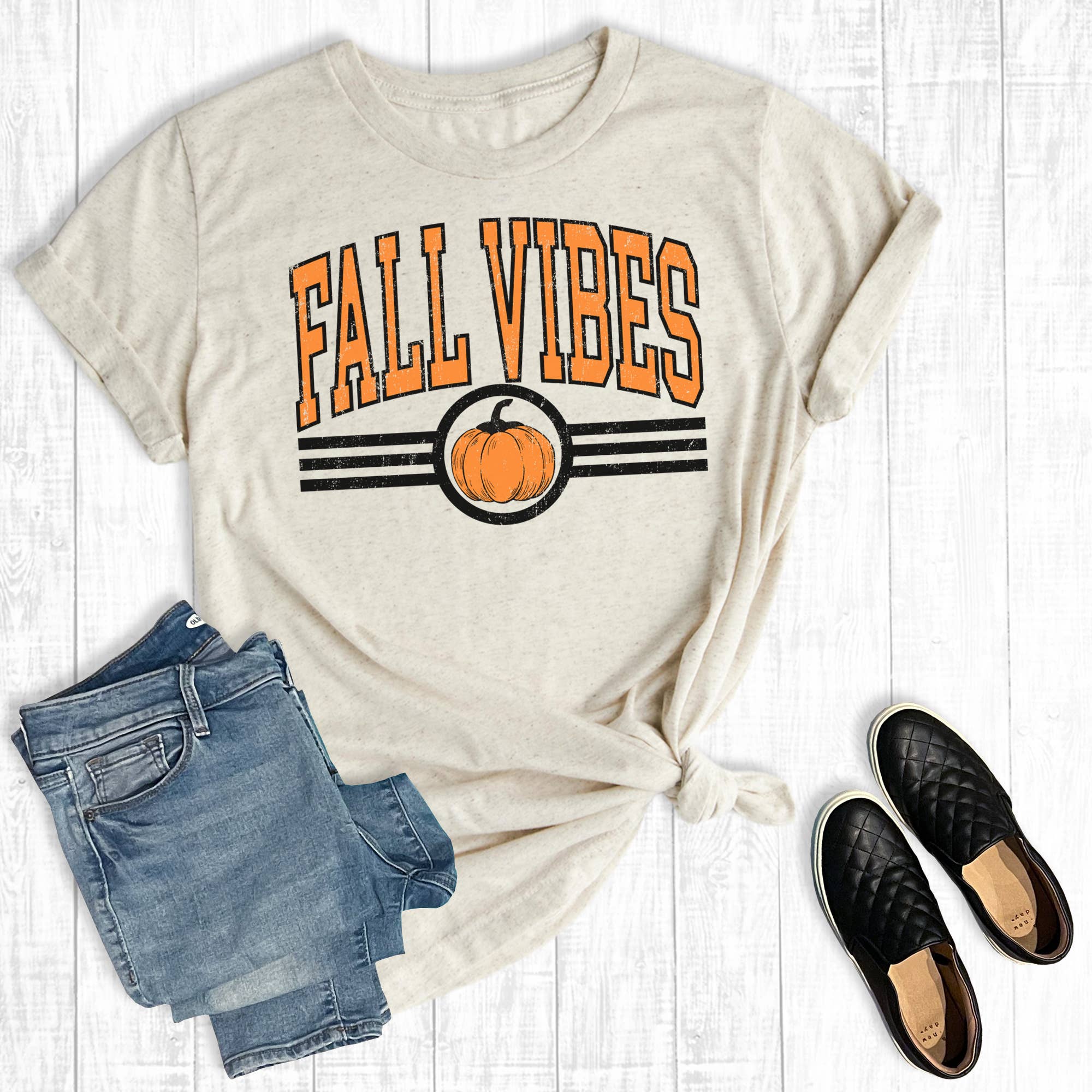 Oat Retro Collegiate Fall Vibes Graphic Tee for wholesale on Faire