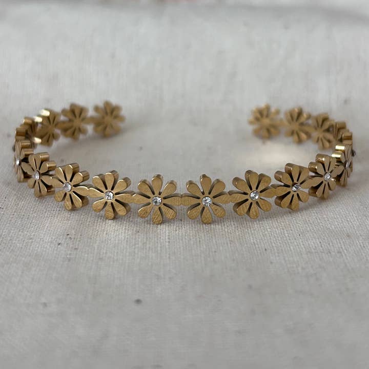 Blomster armring manchet i 18k guldbelagt rustfrit stål for engroshandel hos Amady Jewelry