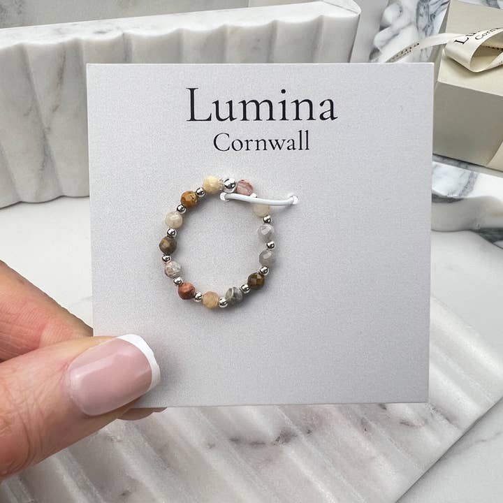 Crazy Lace Agate Stretch Ring - Sterling Silver for wholesale by Lumina Cornwall