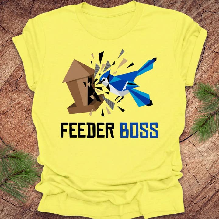 Feeder Boss Blue Jay Tee for wholesale by Wandering Owl Adventure Co.