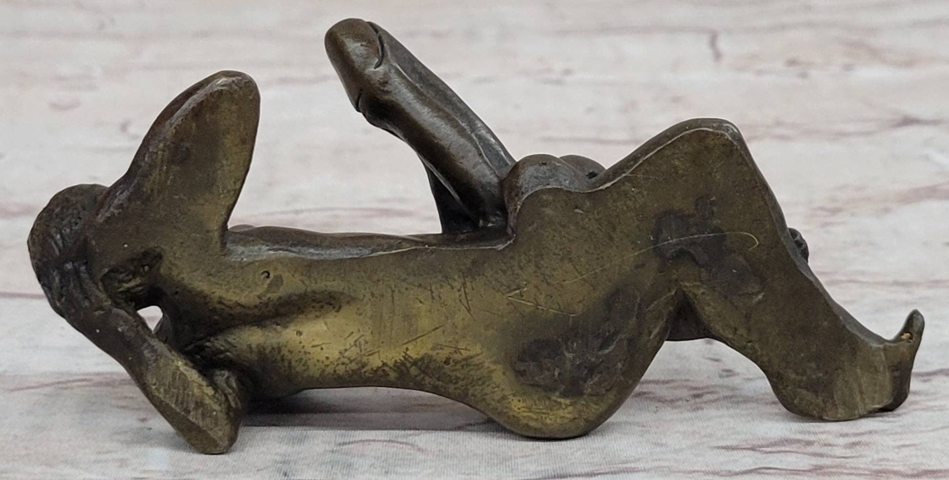 Bronzhaus - Wholesale Sculpture - Erotic Novelty Bronze Figurine Sculpture Couple Having Sex Large Phallus Penis 1.5" x 4"8