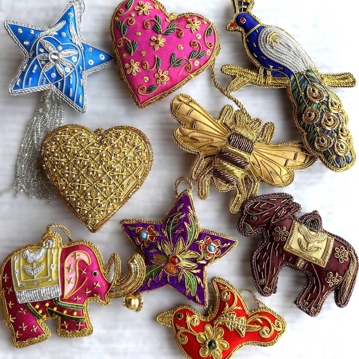 Silk Road Traders - Wholesale Ornament - Handmade, Embroidered Zari Christmas & Valentine Ornaments2