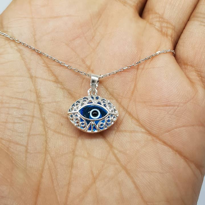 MYSTIC JEWELS - Wholesale Pendant/Charm Necklace - Glass Evil Eye and 925 Sterling Silver Necklace - Turkish