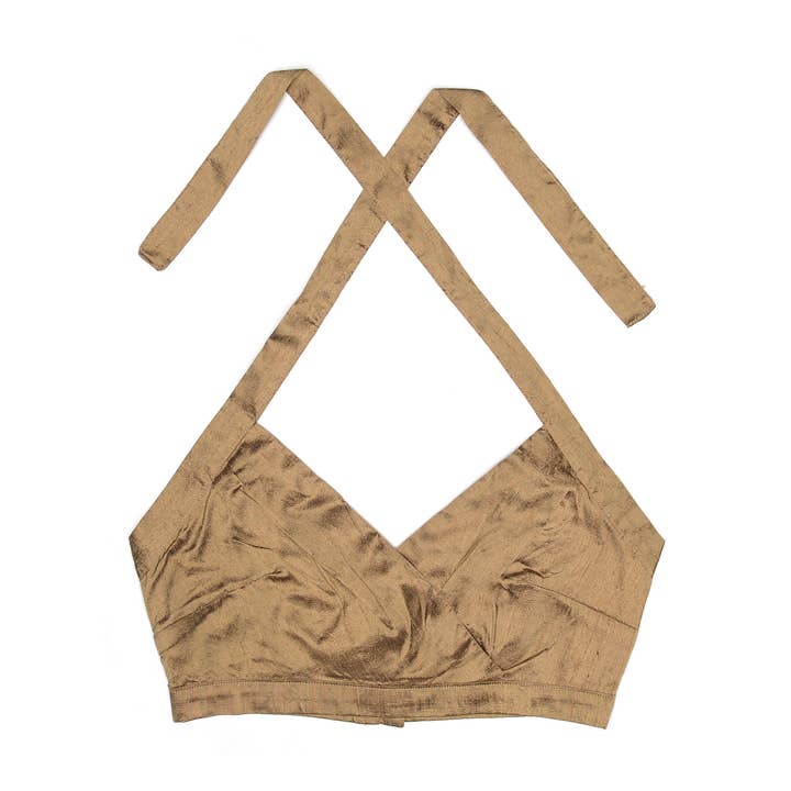 Goudbruine nude zijden haltertop voor wholesale door House of Aama