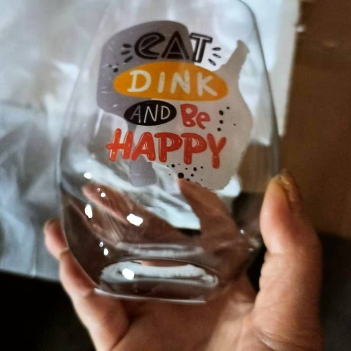 Pickleball wine or cocktail glass, Eat Dink and Be Happy for wholesale by Cork Pops Inc