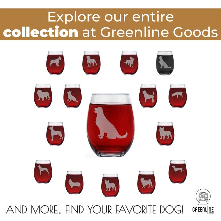 Greenline Goods - Wholesale Wine Glass - Golden Retriever Etched Stemless Wine Glasses7