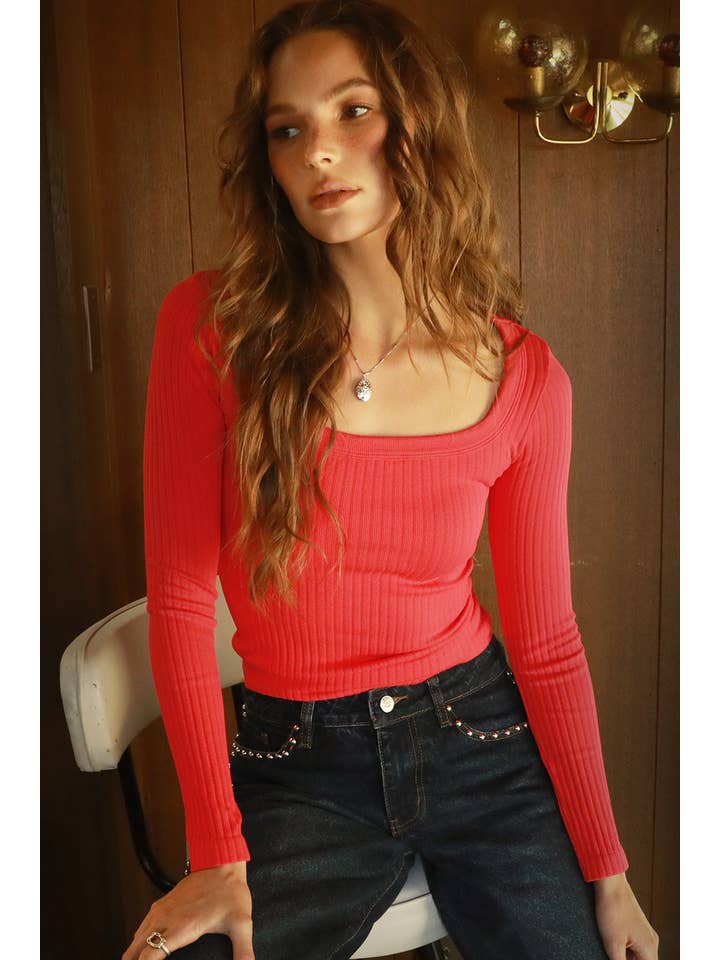 NIKIBIKI - Wholesale Knit Top - Women's - NS8426 - Wide Ribbed Square LS Top6