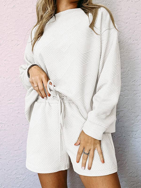 VividLux - Vente Ensemble de vêtements d'intérieur – femme - Ensemble deux pièces de sweat-shirt ample à manches longues et col rond de couleur unie8