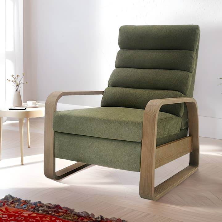 Sessel im Mid-Century-Stil mit Holzrahmen und Rückstoßfunktion, Grün* für den Großhandel von Olliix