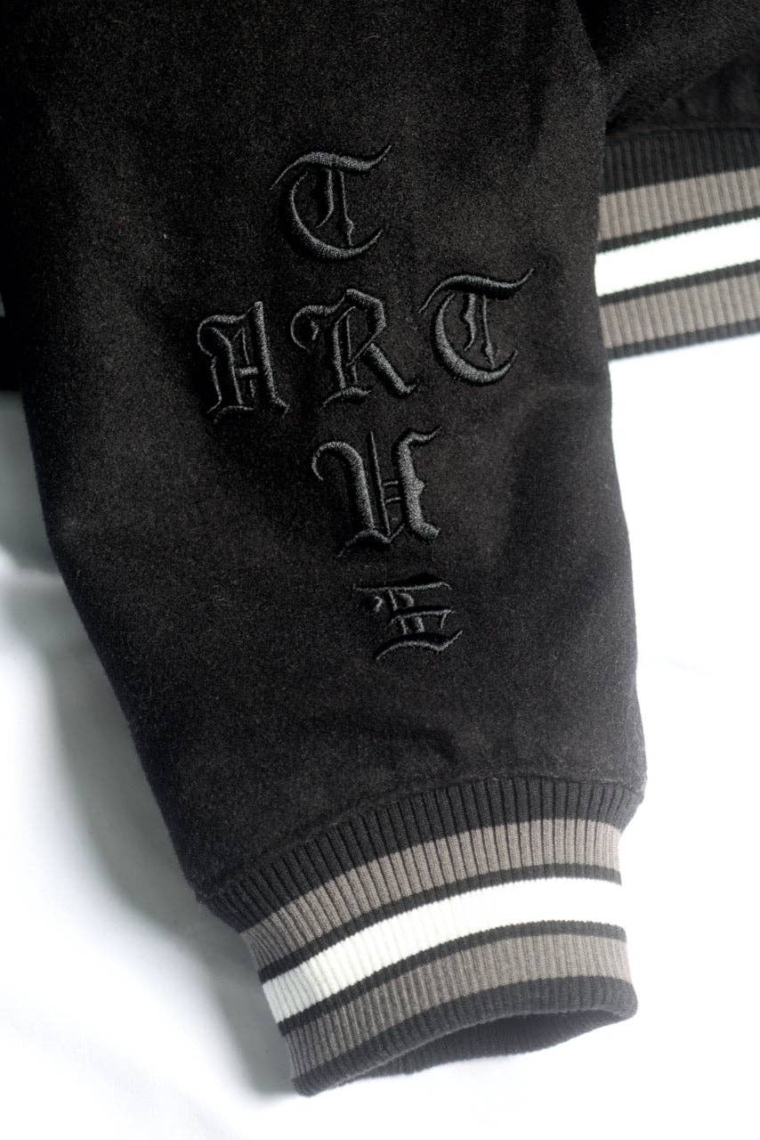 BLACK Art Scholar Varsity Jacket for wholesale on Faire11