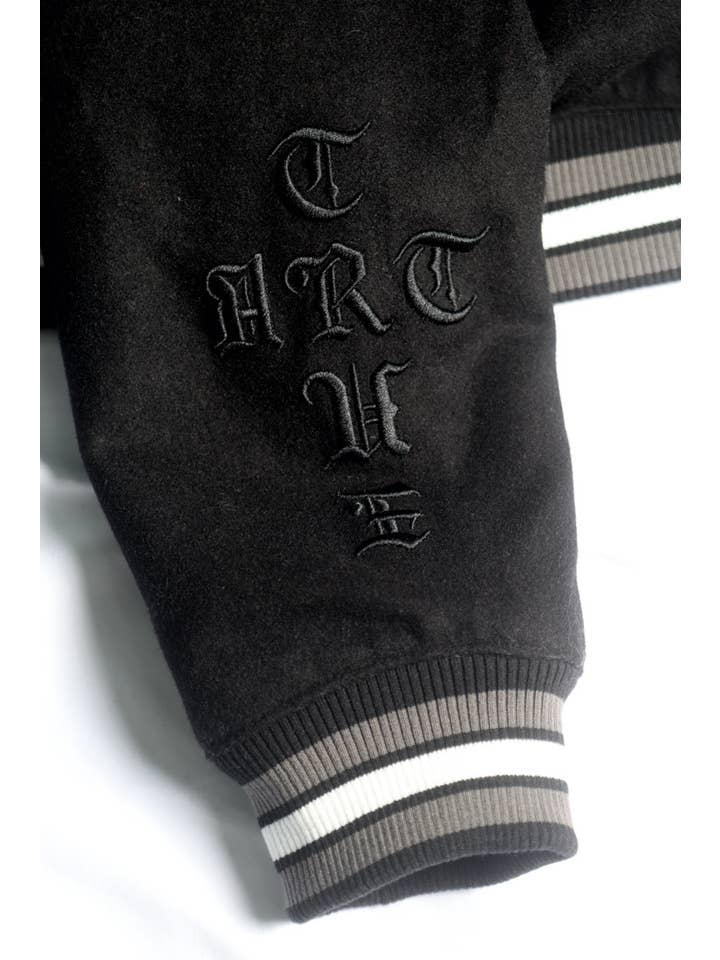 BLACK Art Scholar Varsity Jacket for wholesale on Faire11