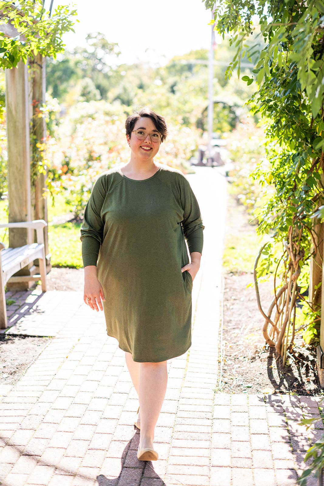 Knieriem Designs - Wholesale Dress - Women's - Green Rayon Jersey Long Sleeve Dress with Pockets5