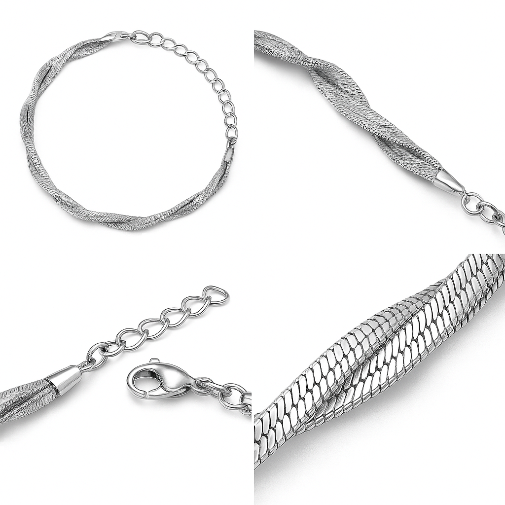 Gemscape UK - Vente Bracelets maillon et chaîne - Bracelet Chaîne Serpent Argent Torsadé pour Femme – Ajustable10