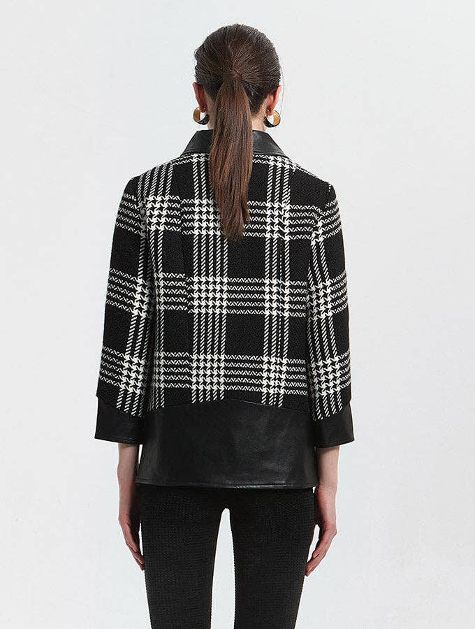 Black PU and Plaid Wool Casual Coat for wholesale on Faire9