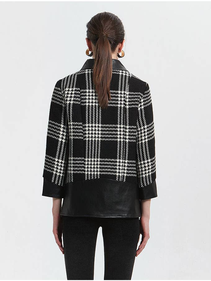 Black PU and Plaid Wool Casual Coat for wholesale on Faire9