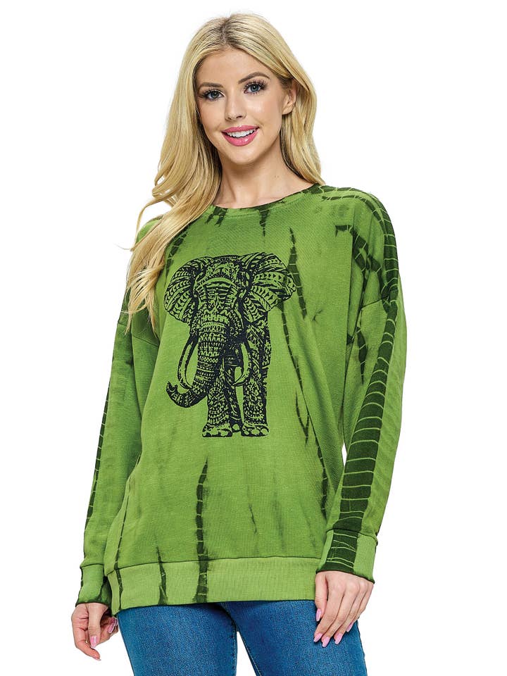 SALE Pullover Top Boho Tie Dye Elephant Print for wholesale by Yak & Yeti