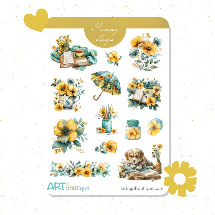 Sunny Days Dekorativt Klistermærkeark – Æstetiske Planlægnings- & Journal-klistermærker for engroshandel hos Art Bujo Boutique