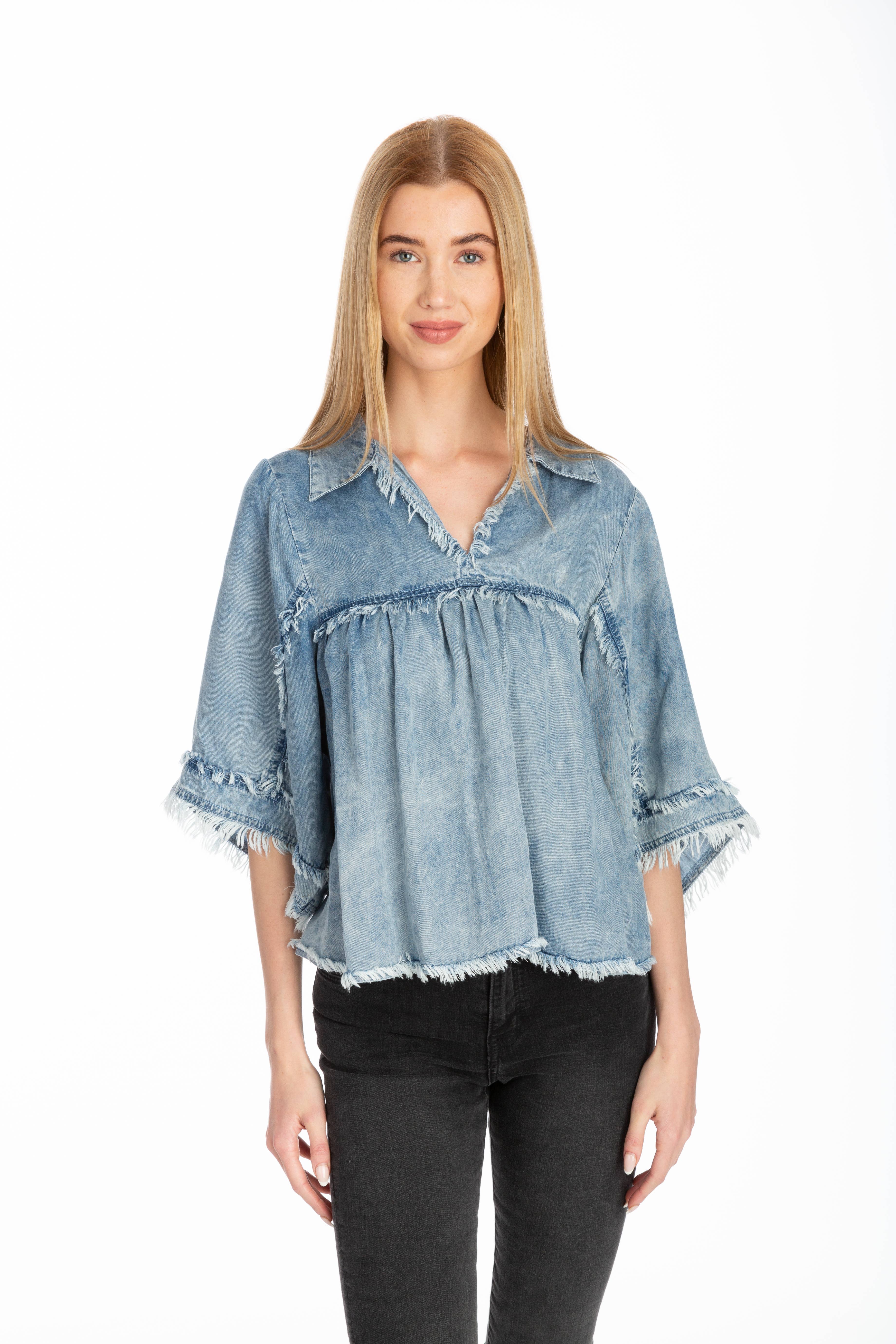 Given Kale - Wholesale Blouse - Women's - FRAY DETAIL TOP1